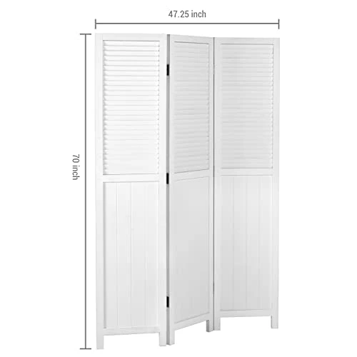 MyGift 3-Panel Vintage White Louvered Wood Folding Room Divider - Image 3