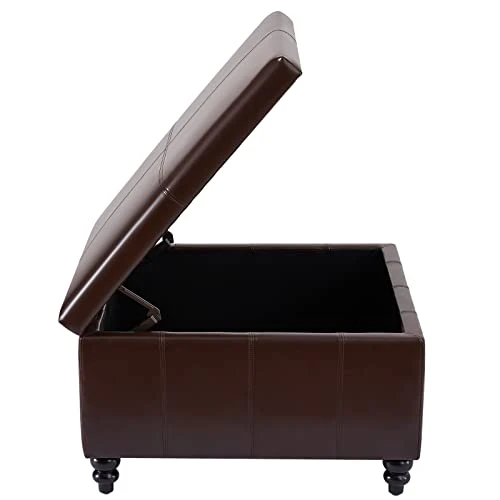 HUIMO Square Storage Ottoman,Ottoman Coffee Table With Storage,Oversized Ottoman,Tufted Storage Ottoman For Living Room (Brown) - Image 5
