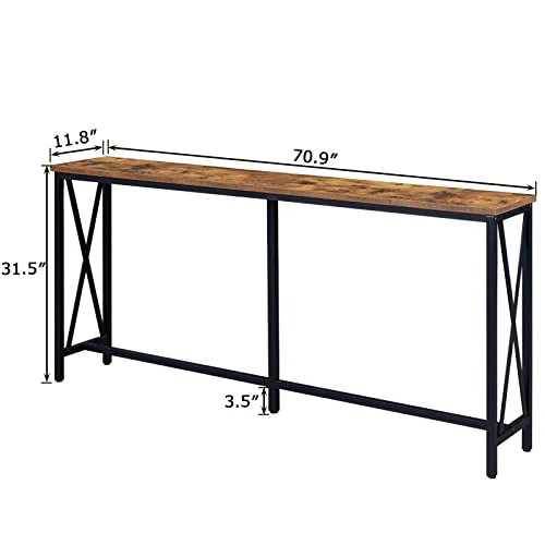 SUPERJARE 70.9 Inch Console Table, Extra Long Entryway Table With Metal Frame And X-Shaped Design, Narrow Sofa Table For Living Room And Hallway - Rustic Brown - Image 3