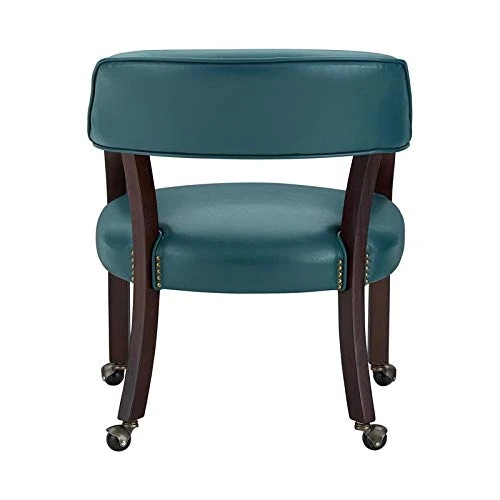 BOWERY HILL Captain's Poker Game Arm Chair With Casters In Teal Vinyl - Image 3