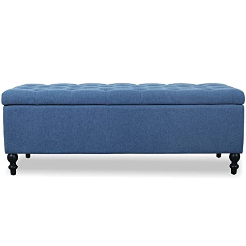 Storage Ottoman 50.2 Inches Upholstered Fabric Storage Ottoman Bench,Button Tufted Ottoman With Storage For Living Room (Navy Blue) - Image 5