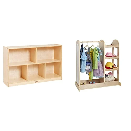 ECR4Kids 5-Compartment Mobile Storage Cabinet, 30in, Classroom Furniture, Natural & ELR-0451 2 Shelf Storage Birch Cabinet With Open Back, Natural - Image 13