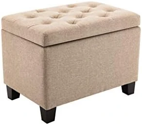 Wovenbyrd Classic 24-Inch Wide Rectangular Tufted Storage Ottoman Footstool With Hinged Lid, Gray Fabric - Image 8