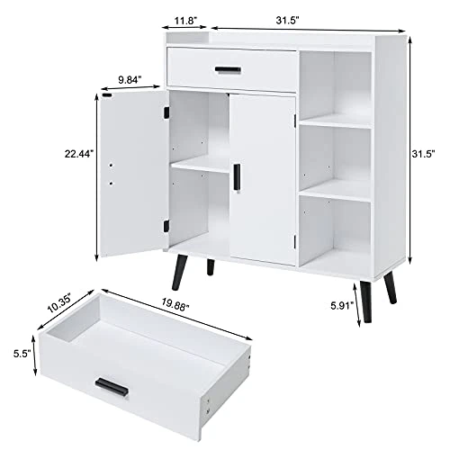 Usikey Storage Cabinet, Bathroom Storage Cabinet With 1 Large Drawer, 2 Doors & 3 Shelves, Kitchen Storage Cabinet, Accent Cabinet For Living Room, Bedroom, Entryway, Office, White - Image 7