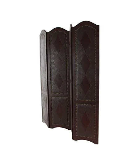 Deco 79 Wood Solid Room Divider Screen With Faux Leather Detailing, 64" X 1" X 71", Brown - Image 4