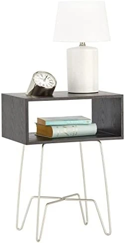 MDesign Modern Industrial Side Table With Storage Shelf - 2-Tier Metal And Wood End Table - Minimal Mid Century Design - Accent Furniture For Living Room And Office - Brown/Bronze - Image 4