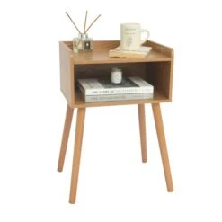 MaxSmeo Nightstand, Mid Century Modern Side Table Bedroom With Storage, Small End Bedside Table With Solid Wood Legs For Living Room, Office Small Spaces (Brown)