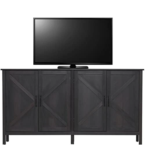 Ivinta Vintage TV Stand With 4 Doors And Dark Brown Finish, Media Console Cabinet For Living Room (Dark Brown)