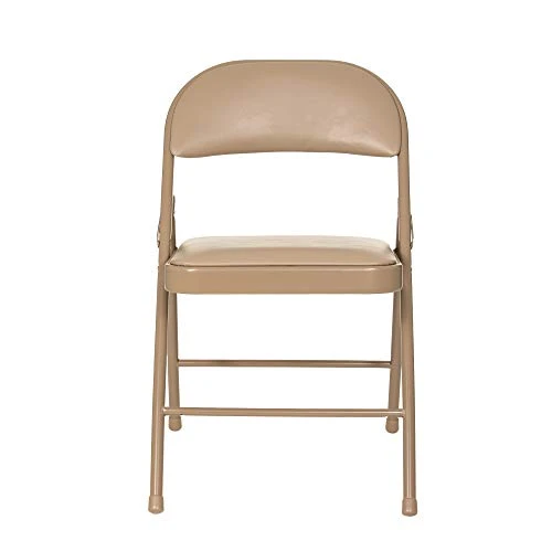 OEF Furnishings (4 Pack) Vinyl Padded Steel Folding Chairs, Beige - Image 4
