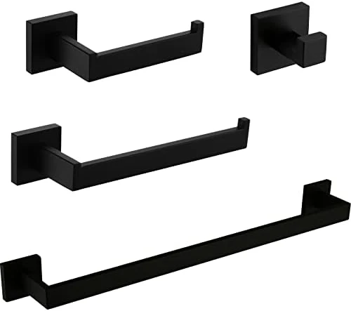 VELIMAX Premium Stainless Steel 4 Pieces Bathroom Hardware Accessories Set Wall Mounted Towel Bar Set, Matte Black, 23.6-Inch - Image 10
