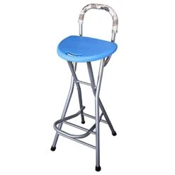 ZYLEDW Folding Bar Stool With Handle, 32" Portable Folding Stool Chair Heavy Duty, Indoor Outdoor Tall Bar Stools, 300 Lbs Capacity ( Color : Blue-32in , Size : With Backrest )