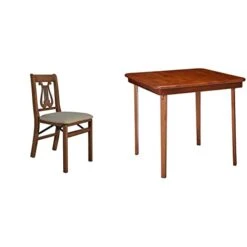 Stakmore Music Back Folding Chair Finish, Set Of 2, Cherry & STAKMORE Straight Edge 32" Square Folding Card Table, Cherry Finish