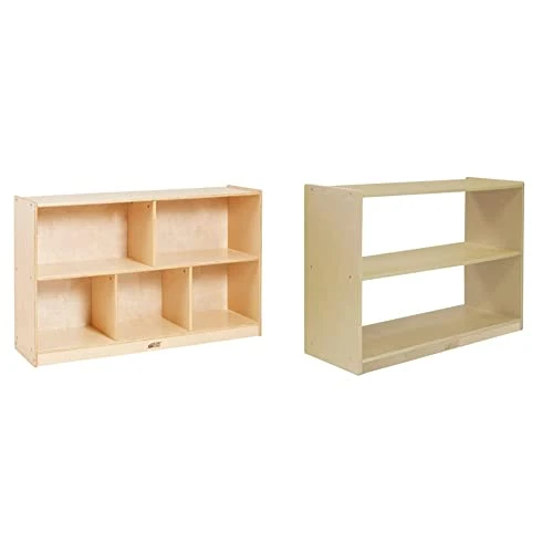 ECR4Kids 5-Compartment Mobile Storage Cabinet, 30in, Classroom Furniture, Natural & ELR-0451 2 Shelf Storage Birch Cabinet With Open Back, Natural - Image 12