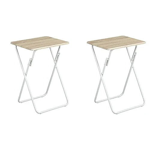 FurnitureR Set Of 2 Folding TV Trays Foldable Dinner Snack Trays, Portable Light Weight Sofa Bedside Tables, No Assembly Required, Beige, 15 X 18.9 X 26.2 In, 2PCS - Image 2