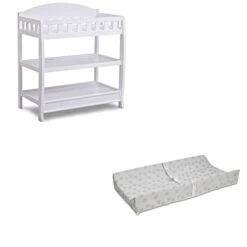 Delta Children Infant Changing Table With Pad, White And Waterproof Baby And Infant Diaper Changing Pad, Beautyrest Platinum, White
