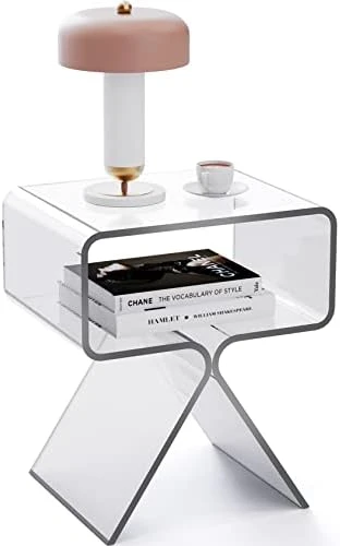 Acrylic Nightstand Side Table Modern Design Clear Home Decor Display End Table For Living Room (Orange) - Image 8