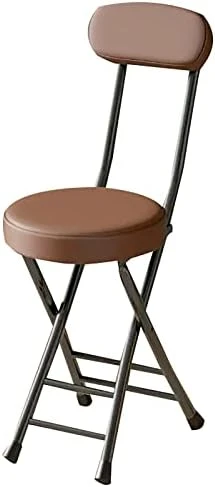 QQXX 18 Inch Folding Stool With Backrest,Portable Collapsible Short Bar Stool Leather Padded Seat,Round Foldable Stool Outdoor/Indoor Camping Kitchen Cafe(Seat Height 18", Black) - Image 4