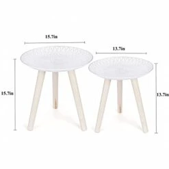 TRSPCWR Nesting Tables Set Of 2, Round Nesting Coffee Table, End Table With Gold Peacock Pattern, Easy Assembly Retro Side Desk For Living Room, Bedroom, Office, 15.7in 13.7in