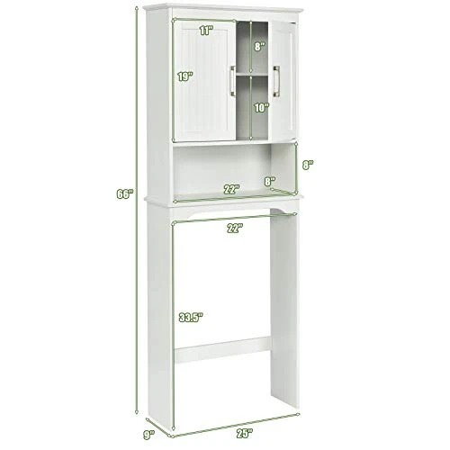 BestComfort Over The Toilet Storage Cabinet, Bathroom Space Saver With Adjustable Inside Shelf And Open Bottom Shelf, Toilet Rack Organizer With Double Doors (25inchx 9inchx 66inch), White - Image 3