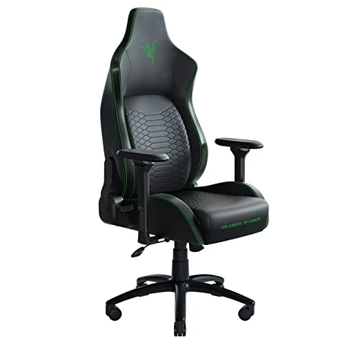 Razer Iskur Gaming Chair: Ergonomic Lumbar Support System - Multi-Layered Synthetic Leather - High Density Foam Cushions - Engineered To Carry - Memory Foam Head Cushion - Black/Green