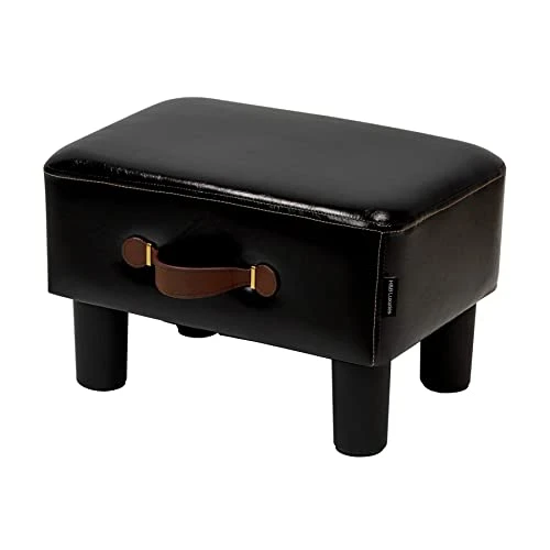 H&B Luxuries Footstool Small Ottoman, PU Leather Small Ottoman Foot Rest,16.14" Extended Rectangular Footstool With Carry,Ottoman For Living Room, Bedroom, Couch,Patio,Cloakroom (Black)