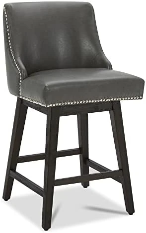 CHITA Counter Height Swivel Barstools, 26" H Seat Height Upholstered Bar Stools Set Of 2, Faux Leather In Chocolate - Image 15