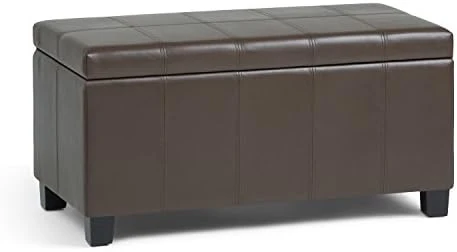 SIMPLIHOME Dover 36 Inch Wide Rectangle Lift Top Storage Ottoman Bench In Upholstered Tanners Brown Faux Leather, Footrest Stool, Coffee Table For The Living Room, Bedroom And Kids Room - Image 13