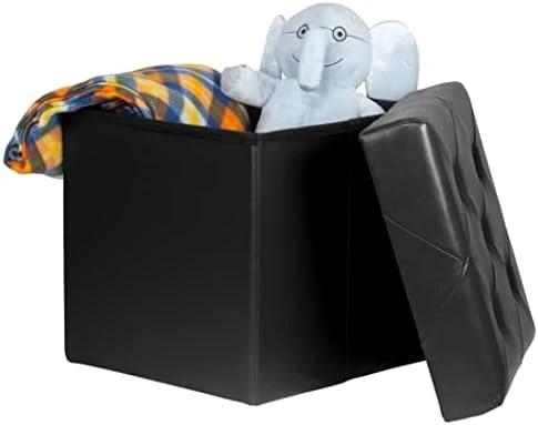 Red Co. Faux Leather Folding Cube Storage Ottoman With Padded Seat, 15" X 15" - Charcoal - Image 6