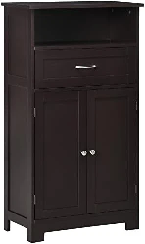 Kleankin Modern Bathroom Floor Cabinet, Free Standing Storage Cupboard, Linen Cabinet With Drawer And Adjustable Shelf, Brown - Image 7
