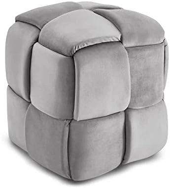 Vesgantti Foot Stool Ottoman, Cube Ottoman, Square Woven Upholstered Velvet Ottoman, Modern Foot Rest Stool, Padded Footstool For Living Room, Bedroom, Entryway (Blue) - Image 5