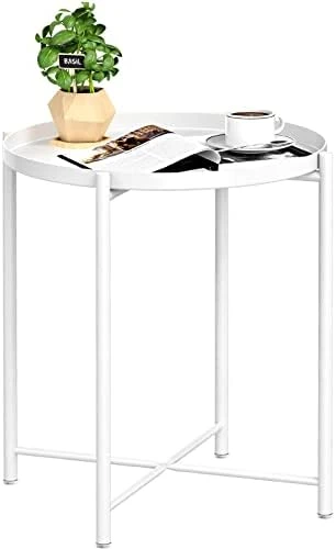 JANE EYRE Tray End Table - Small Round Side Table, Accent Coffee Table, Anti-Rust And Waterproof Outdoor & Indoor Metal Snack Table With Removable Tray, Sofa Table, (H) 20.6" X (D) 17.5" - Black - Image 6