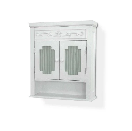 Elegant Home Fashions Lisbon Removable Wooden Wall Cabinet With Drapery-Lined Doors, White