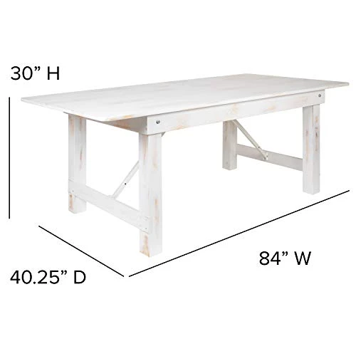 Flash Furniture HERCULES Series 7' X 40" Rectangular Antique Rustic White Solid Pine Folding Farm Table - Image 4