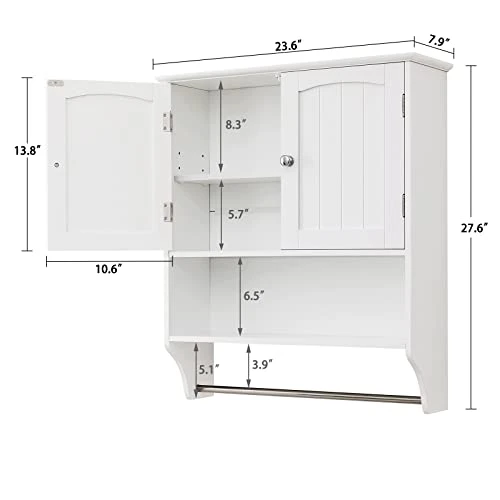 Iwell Small Bathroom Floor Storage Cabinet, Kitchen Cupboard Wooden Cabinet, White - Image 3