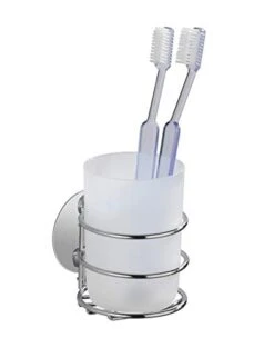 WENKO 18779100 Turbo-Loc Toothbrush Tumbler - Fixing Without Drilling, Steel, 7.5 X 10 X 9 Cm, Chrome