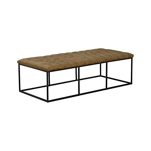 HomePop Home Decor | Large Upholstered Bench | Bench Ottoman With Storage For Living Room & Bedroom | Decorative Home Furniture (Light Brown Faux Leather)
