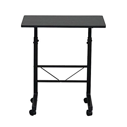 Adjustable TV Tray Mobile Sofa Side End Table Snack Table On Wheels Wooden Top & Metal Frame Accent Couch Table C-Shaped Rolling Laptop Desk Cart (23.62" L X 15.75" W) - Black/S - Image 4