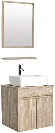 Eclife 24β Bathroom Vanity Cabinet Wall Mounted Natural Cabinet Two Doors Pedestal Cabinet Vanity Set With Mirror (Single Cabinet Only) - Image 13