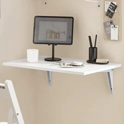 Haotian FWT21-W, White Wall-Mounted Drop-Leaf Table, Folding Kitchen & Dining Table Desk, Home Office Table Desk, Workstation Computer Desk, Trestle Desk