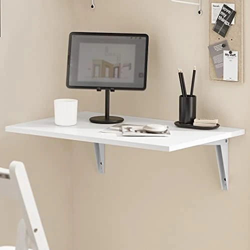 Haotian FWT21-W, White Wall-Mounted Drop-Leaf Table, Folding Kitchen & Dining Table Desk, Home Office Table Desk, Workstation Computer Desk, Trestle Desk - Image 6