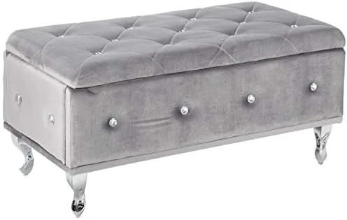 Kings Brand Furniture Blue Velvet Tufted Design Upholstered Storage Bench Ottoman - Image 7