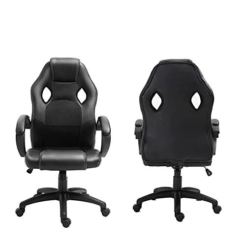 Polar Aurora Office Chair PU Leather Racing Style Computer Gaming Chairs Adjustable Swivel Desk Chair Black - Image 4