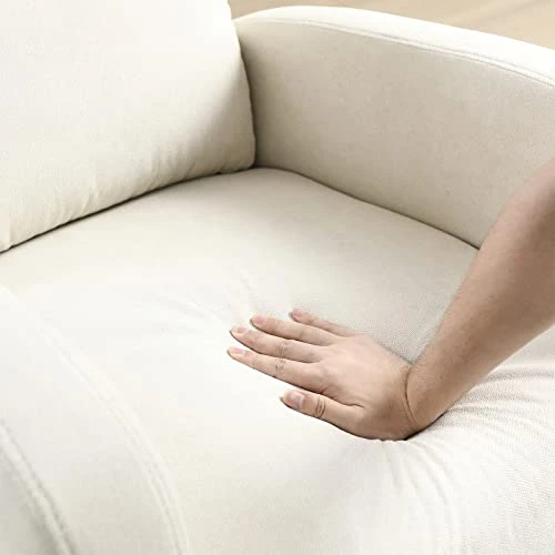 Nursery Rocking Glider Chair, Modern Fabric Tall Back Accent Rocker Chair Upholstered Arm Chair W/Side Pockets, Modern Leisure Single Sofa For Living Room, Hotel, Bedroom, Office, Beige - Image 3