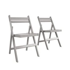CoscoProducts COSCO XL Wood Slat Back Folding Chair, 2-Pack, Gray