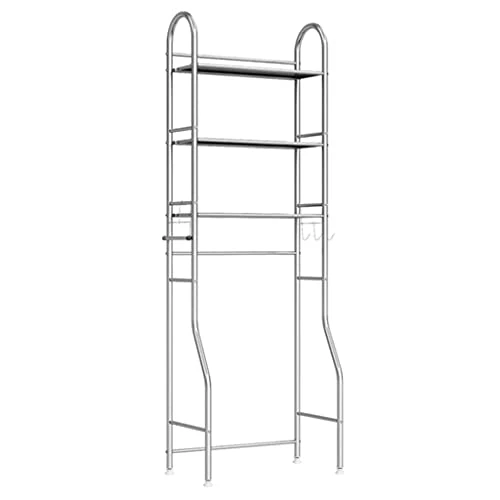 DYNN 3-Tier Stainless Steel Over The Toilet Storage With Paper Rack And Hooks Freestanding Space Saver Toilet Rack For Easy To Assembly