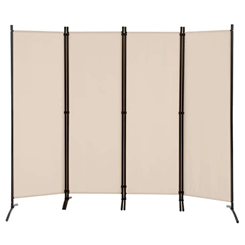 OUTGAVA 4 Panel Portable Room Divider Folding Partition Privacy Screen 5.6 FT Room Separator Freestanding Wall Divider For Office,Bedroom And Study (Beige)