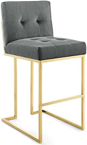 Modway Privy Gold Stainless Steel Performance Velvet Counter Stool, Navy - Image 6