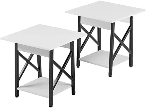 GreenForest End Table 24 Inch Industrial Design Large Side Table With Storage Shelf For Living Room, Easy Assembly, Rustic Walnut - Image 7