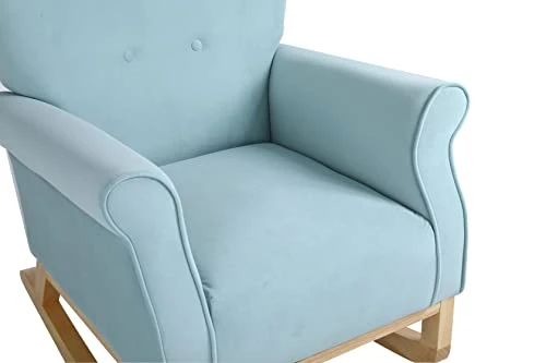 Yoluckea Modern Rocking Chair, Upholstered Rocking Armchair Accent Chair Comfy Wingback Glider Rocker With Safe Solid Wood Base For Nursery, Playroom, Bedroom And Living Room (Light Blue) - Image 7