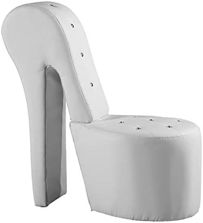 Best Master Furniture High Heel Faux Leather Shoe Chair With Crystal Studs, Silver - Image 5